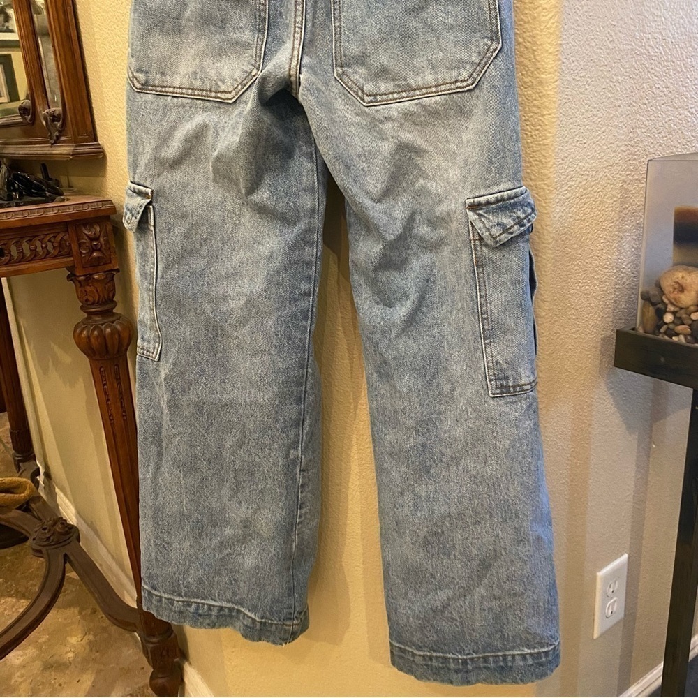 J. GALT Brandy Melville Light Blue Cargo Wide Leg Baggy Jeans Size Small - Picture 7 of 9